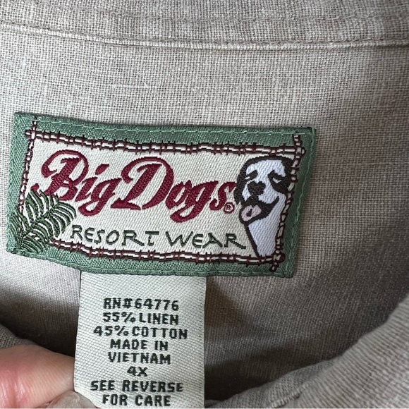 Big Dogs Mens Tan Short Sleeve Button-Up Vintage Shirt Tan Men's Shirt Size: 4X - Picture 8 of 15
